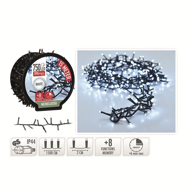 Microcluster luz blanca. 750 leds. 15 m. Para arboles 180 cm.