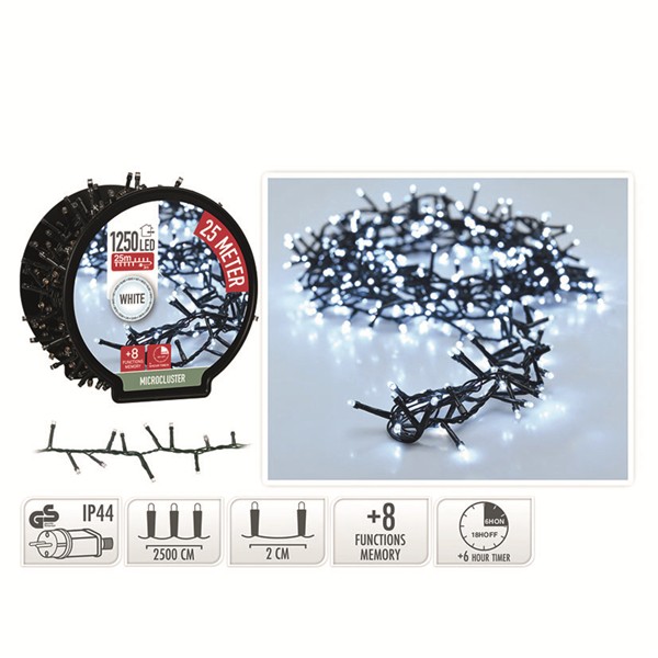 Microcluster luz blanca.1250 leds. 20 m. Para arboles 210 cm.