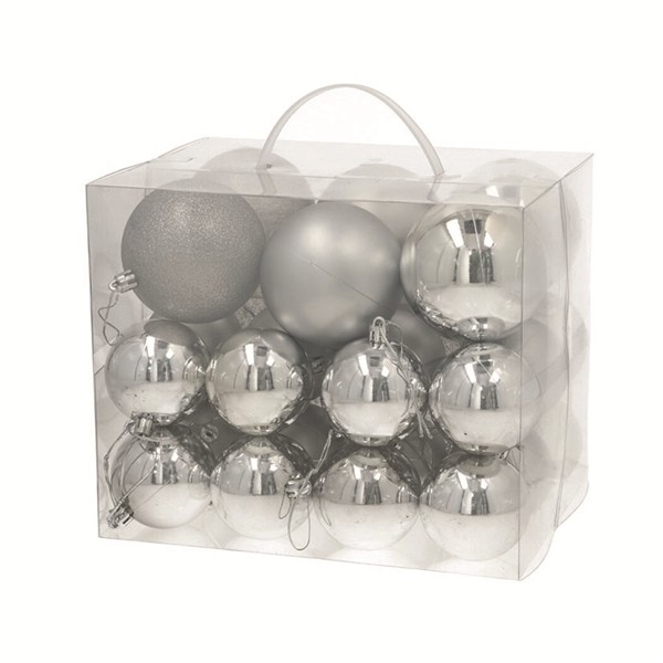 Caja 30 bolas Loryng. 6-8 cm. Plateado.
